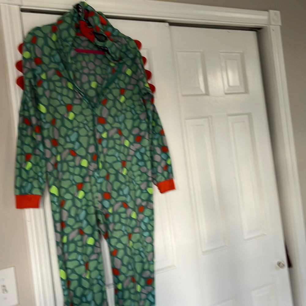 Boys XL footless dinosaur pj’s with hood(rip on one of the cuffs)